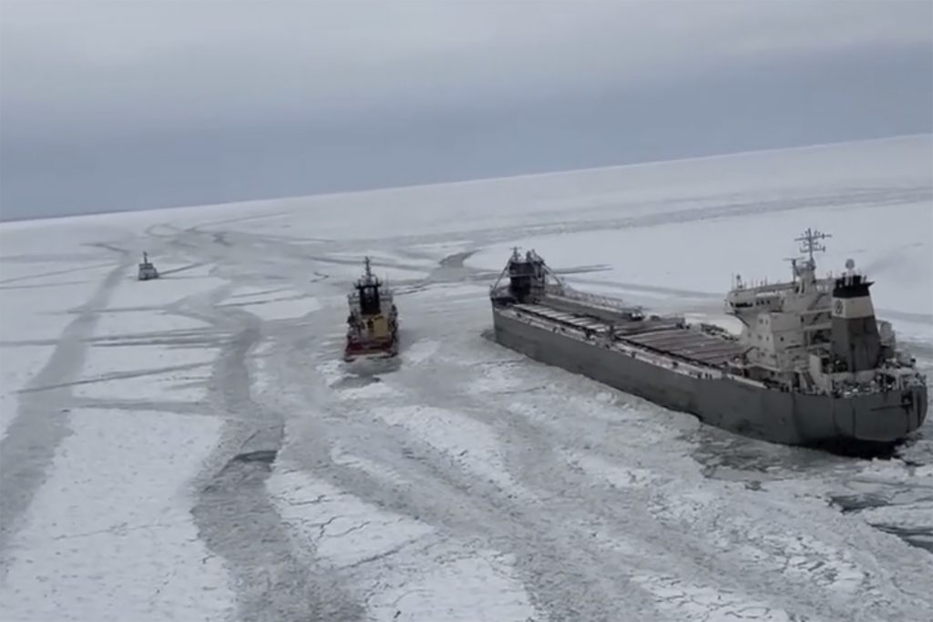 A Canadian freighter has been stuck in Lake Erie’s ice for days, and more ships are arriving to help free it A Canadian freighter has been stuck in Lake Erie’s ice for days, and more ships are arriving to help free it
